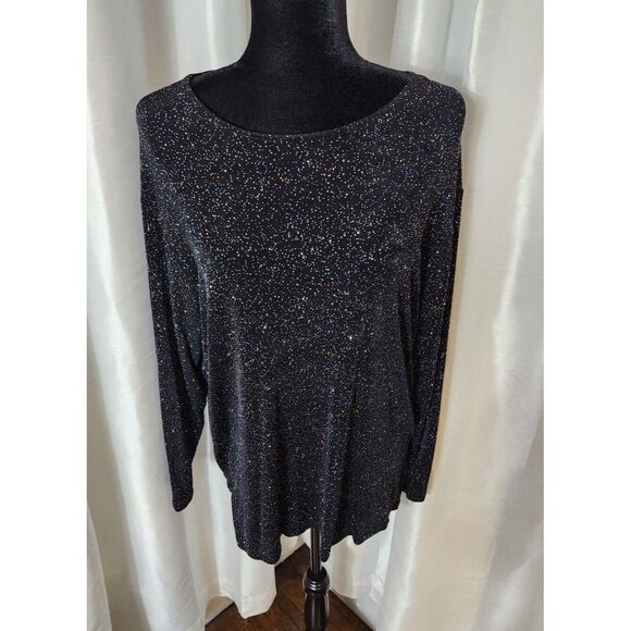 Vintage Impressions of California Black Rainbow Glitter Top Size M Holiday Glam - Picture 4 of 15